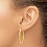 14k Yellow Gold Hoop Earrings, Diamond Cut Textured Round Hoops, Bold Lightweight Design