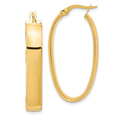 14k Yellow Gold Oval Hoop Earrings, High Polish Finish, Lightweight Classic Design for Women