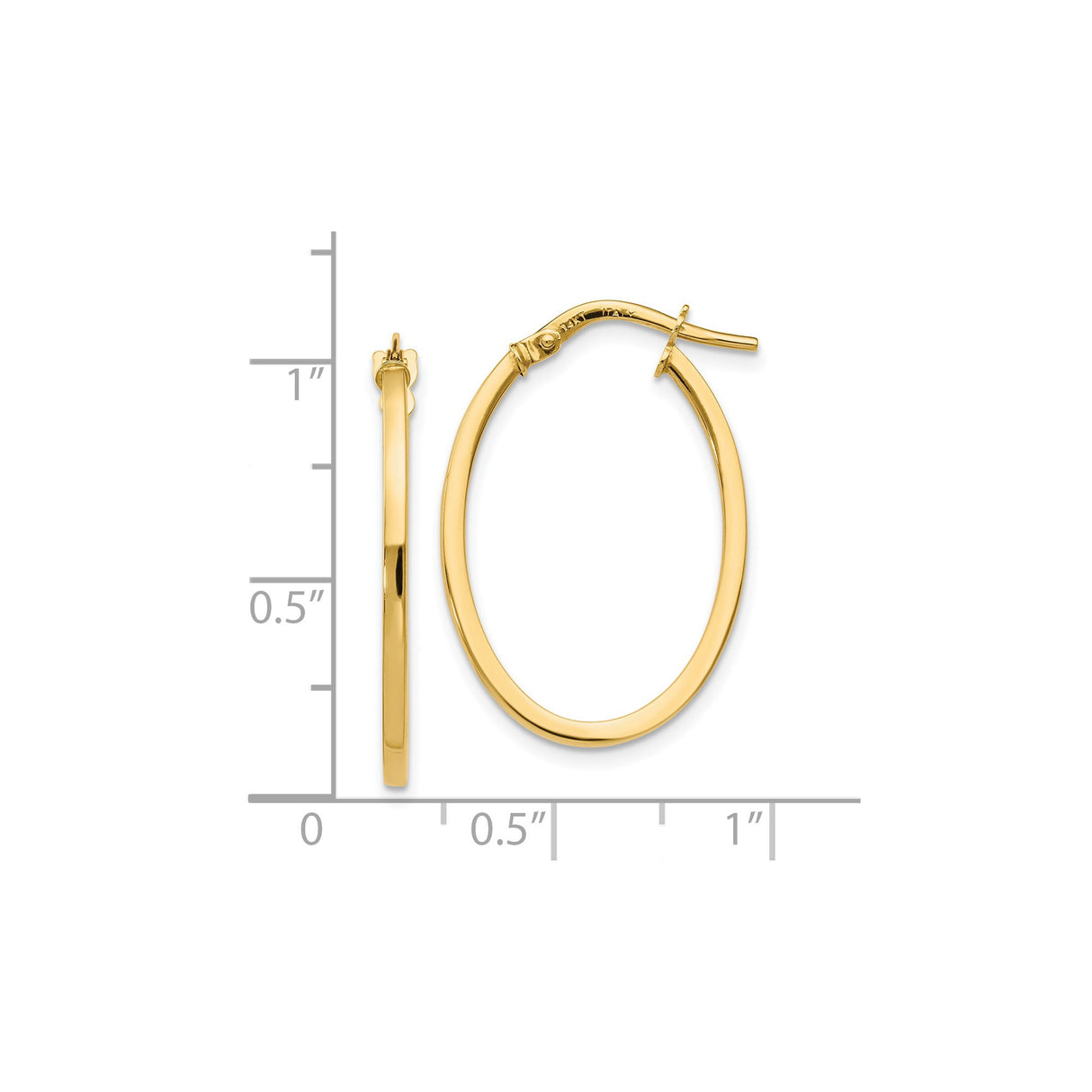 14k Yellow Gold Oval Hoop Earrings, Sleek Polished Finish, Minimalist Lightweight Design