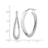 14k White Gold Twisted Oval Hoop Earrings, Sculptural Teardrop Shape, High Polish Finish