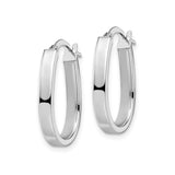 14k White Gold Oval Hoop Earrings, Flat Edge Polished Finish, Lightweight Italian Style