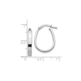 14k White Gold Oval Hoop Earrings, Flat Edge Polished Finish, Lightweight Italian Style