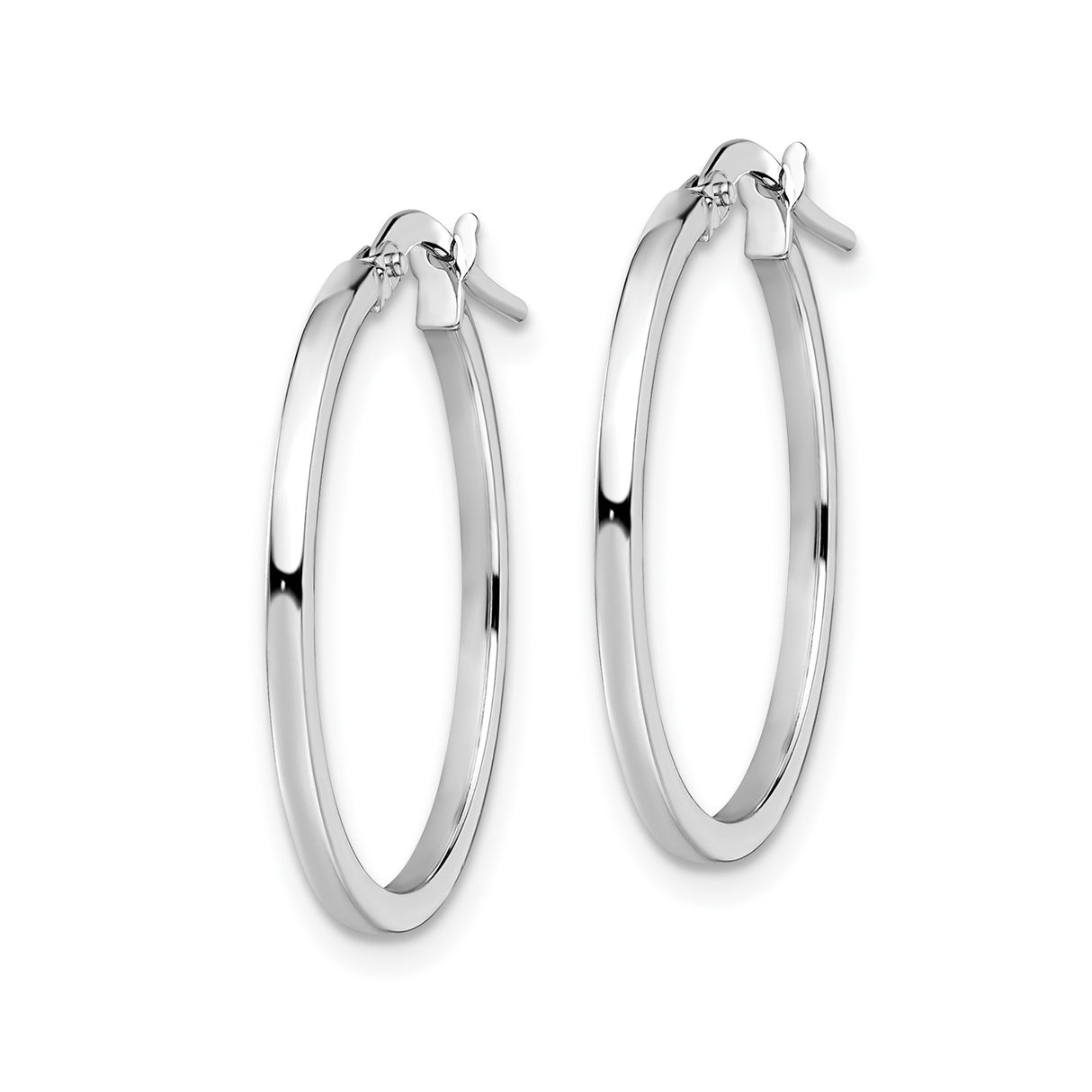 14k White Gold Hoop Earrings, Polished Finish, Italian Made with Latch Back Closure