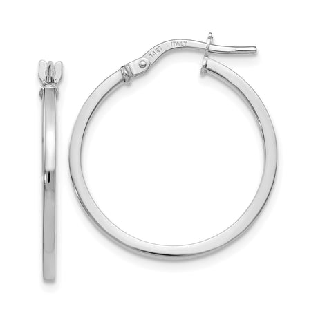14k White Gold Hoop Earrings, Polished Finish, Italian Made with Latch Back Closure