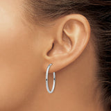 14k White Gold Oval Hoop Earrings with Polished Finish and Latch Back Closure