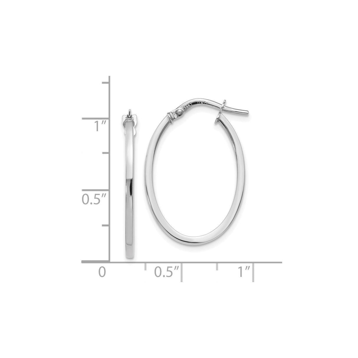 14k White Gold Oval Hoop Earrings with Polished Finish and Latch Back Closure