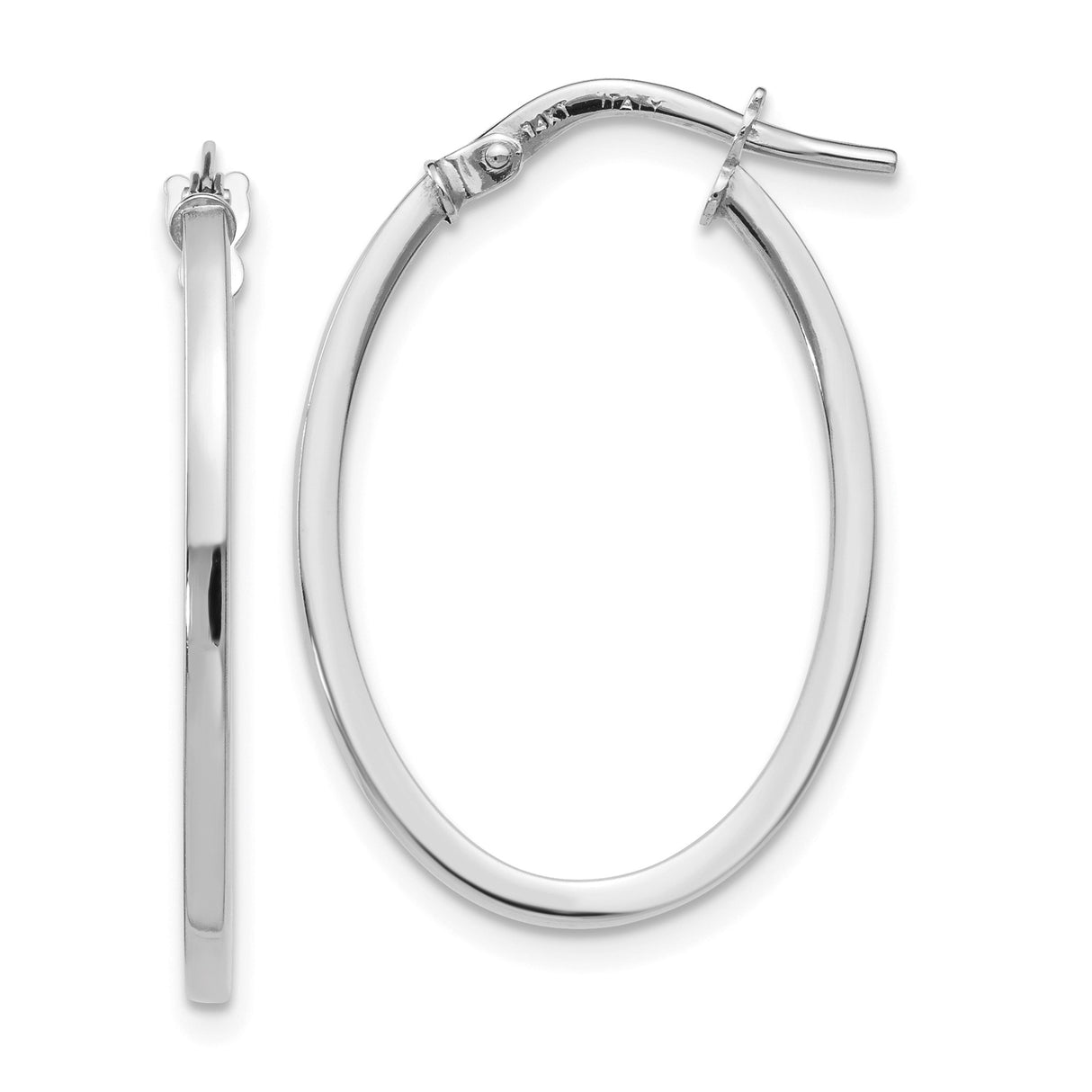 14k White Gold Oval Hoop Earrings with Polished Finish and Latch Back Closure