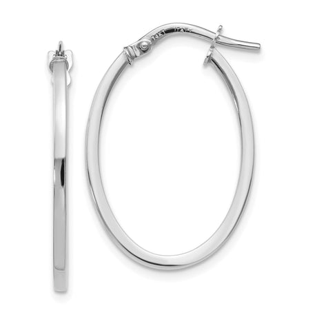 14k White Gold Oval Hoop Earrings with Polished Finish and Latch Back Closure