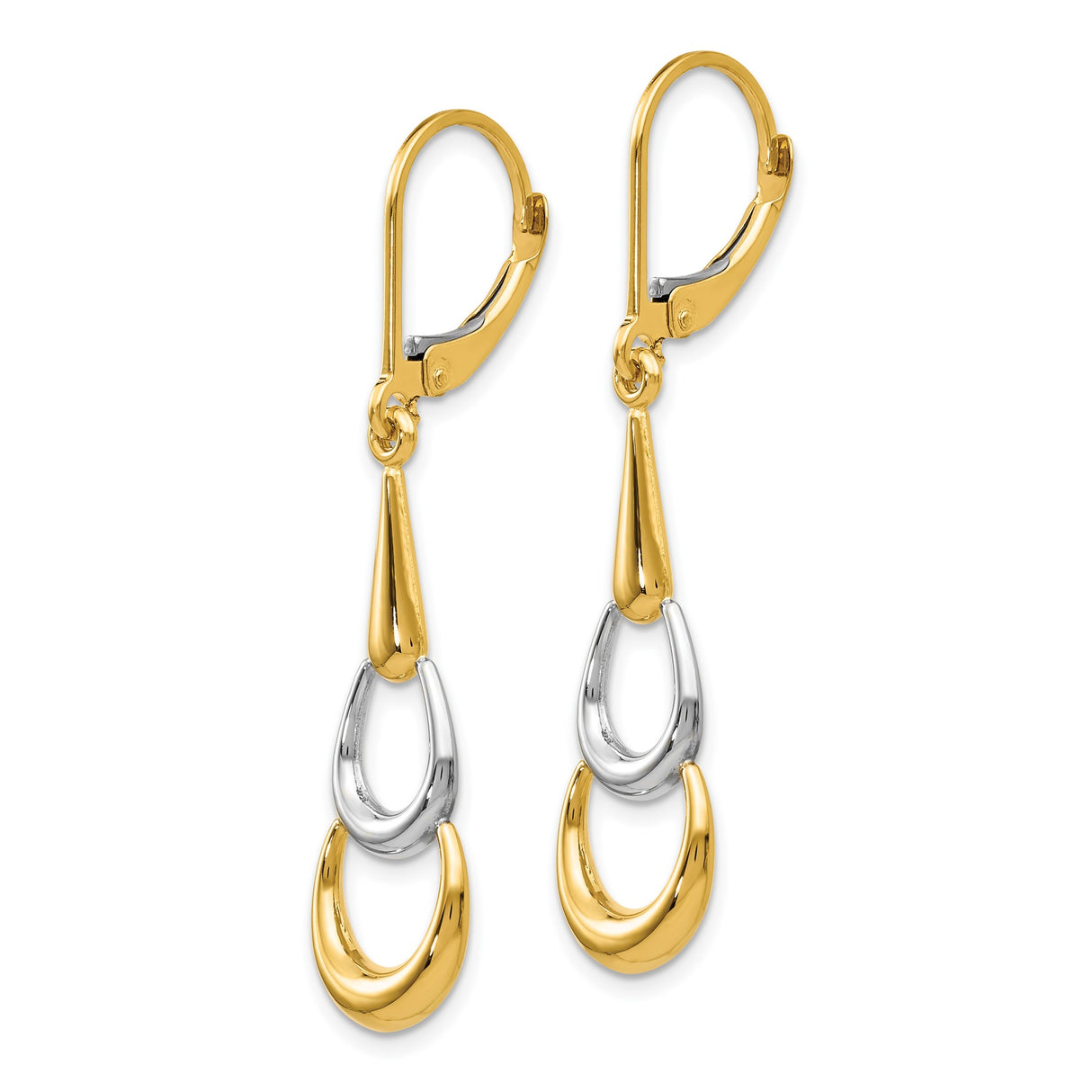 14k Two-Tone Gold Dangle Earrings, Teardrop and Hoop Design with Leverback Closures