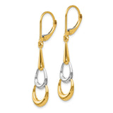 14k Two-Tone Gold Dangle Earrings, Teardrop and Hoop Design with Leverback Closures
