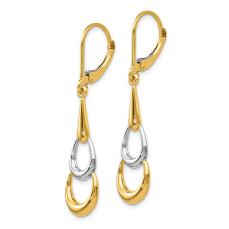 14k Two-Tone Gold Dangle Earrings, Teardrop and Hoop Design with Leverback Closures