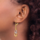 14k Two-Tone Gold Dangle Earrings, Teardrop and Hoop Design with Leverback Closures