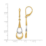 14k Two-Tone Gold Dangle Earrings, Teardrop and Hoop Design with Leverback Closures
