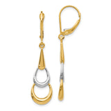 14k Two-Tone Gold Dangle Earrings, Teardrop and Hoop Design with Leverback Closures