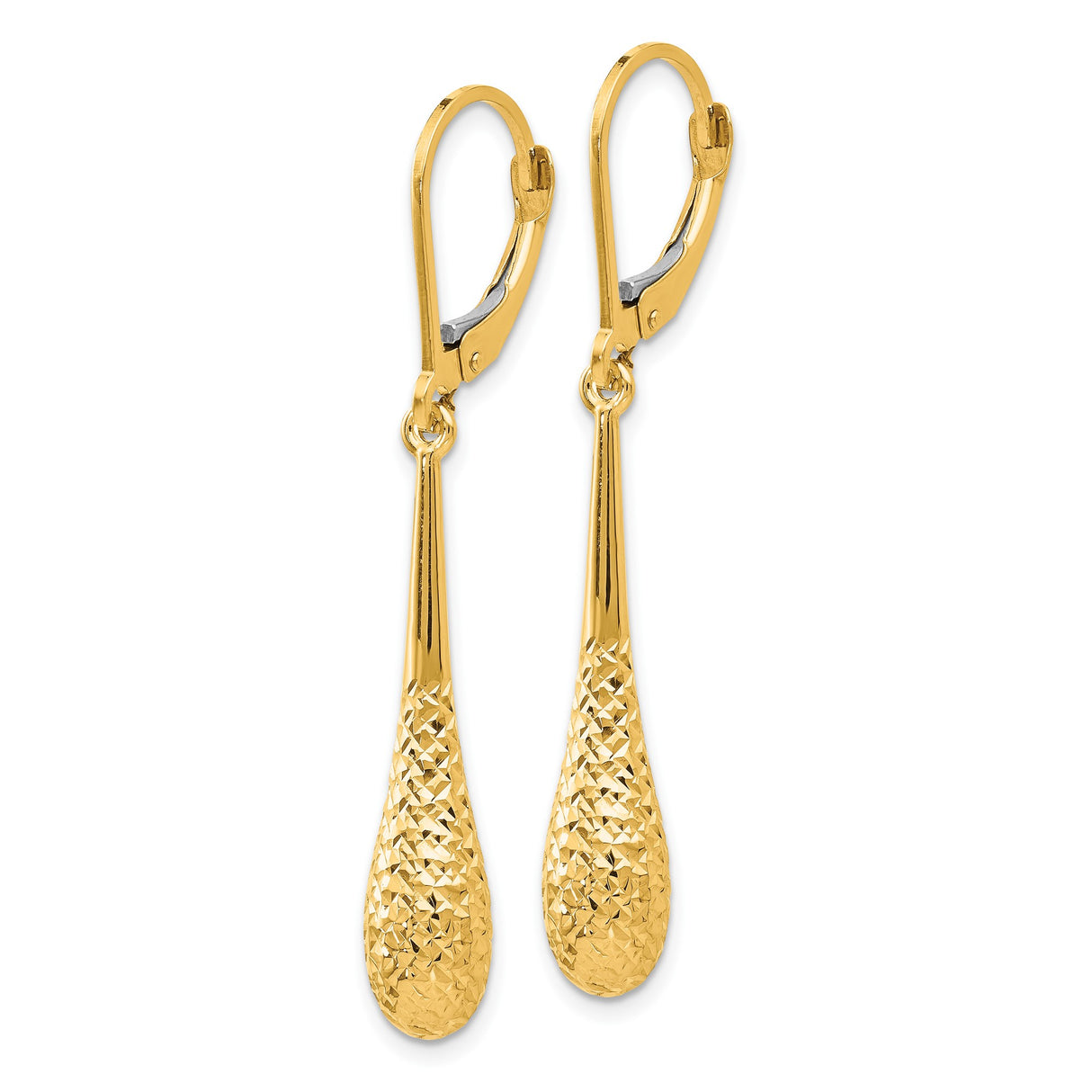 14k Yellow Gold Drop Earrings with Textured Teardrop Design and Leverback Closure