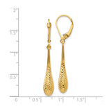 14k Yellow Gold Drop Earrings with Textured Teardrop Design and Leverback Closure