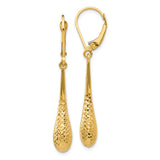 14k Yellow Gold Drop Earrings with Textured Teardrop Design and Leverback Closure