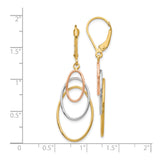 14k Tri-Color Gold Drop Earrings with Interlocking Oval Hoops for Women