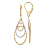 14k Tri-Color Gold Drop Earrings with Interlocking Oval Hoops for Women