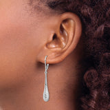 14k White Gold Drop Earrings with Textured Teardrop Design and Leverback Closure
