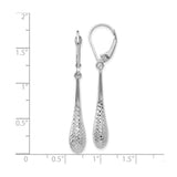 14k White Gold Drop Earrings with Textured Teardrop Design and Leverback Closure