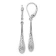 14k White Gold Drop Earrings with Textured Teardrop Design and Leverback Closure