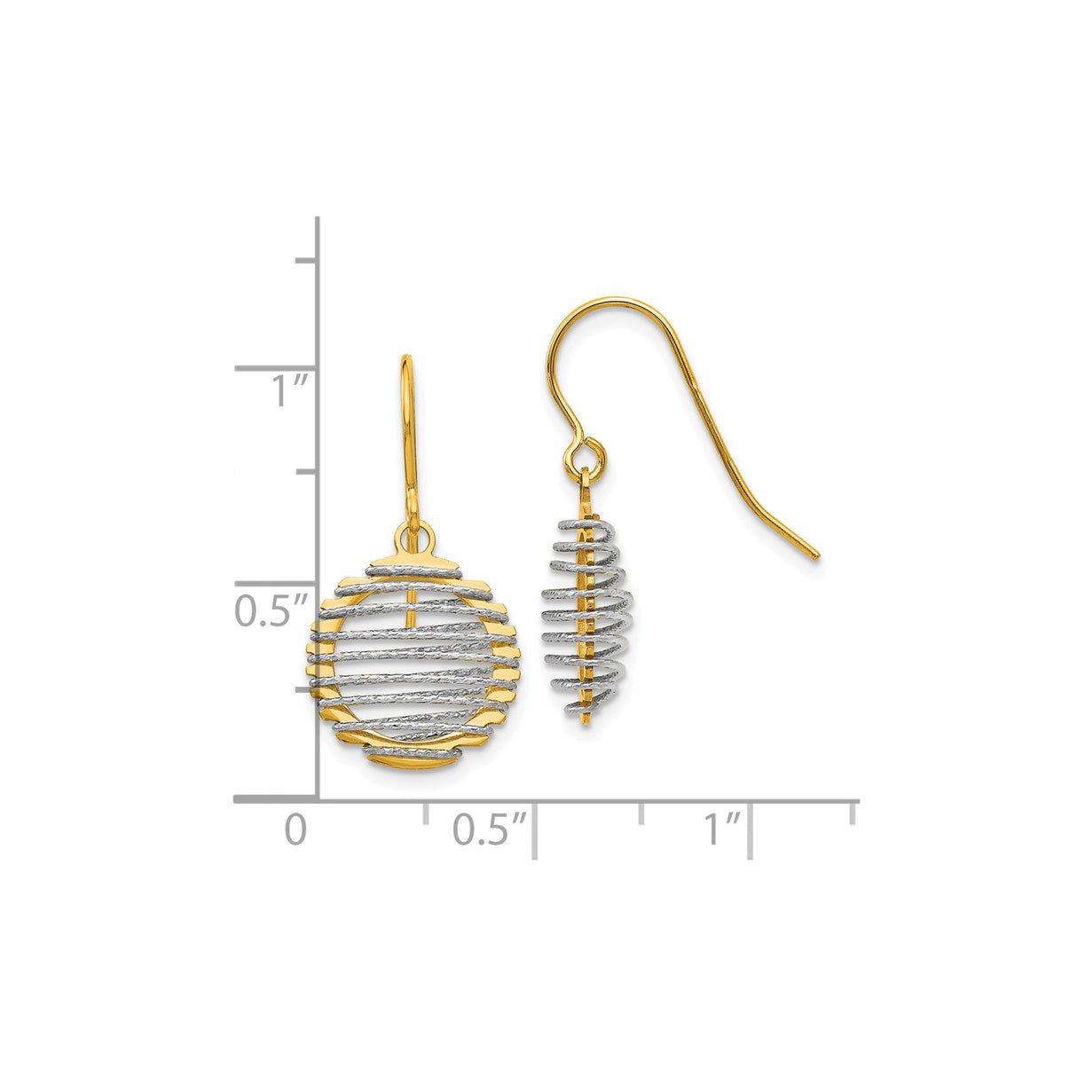 14k Two-Tone Gold Dangle Earrings with Openwork Spiral Design, Geometric Drop Style for Women