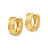 14k Yellow Gold Hoop Earrings with Polished and Brushed Satin Finish, Diagonal Leaf Pattern