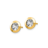 14k Yellow Gold Round Stud Earrings with Faceted Rhodium Center and Polished Finish