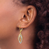 14k Yellow Gold Dangle Earrings, Two-Tone Marquise Twist Design with Leverback Closure