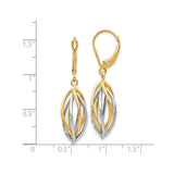 14k Yellow Gold Dangle Earrings, Two-Tone Marquise Twist Design with Leverback Closure