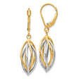 14k Yellow Gold Dangle Earrings, Two-Tone Marquise Twist Design with Leverback Closure
