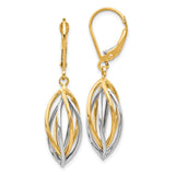 14k Yellow Gold Dangle Earrings, Two-Tone Marquise Twist Design with Leverback Closure