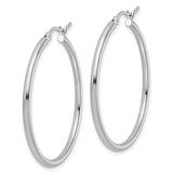 14k White Gold Hoop Earrings, Lightweight Polished Round Hoops with Latch Back Closure