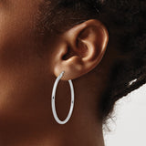 14k White Gold Hoop Earrings, Lightweight Polished Round Hoops with Latch Back Closure