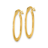 14k Yellow Gold Oval Hoop Earrings, High Polish Finish, Hinged Latch Back, Lightweight Design