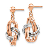 14k Two-Tone Gold Love Knot Dangle Earrings with Rose and White Gold Loops