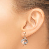 14k Two-Tone Gold Love Knot Dangle Earrings with Rose and White Gold Loops