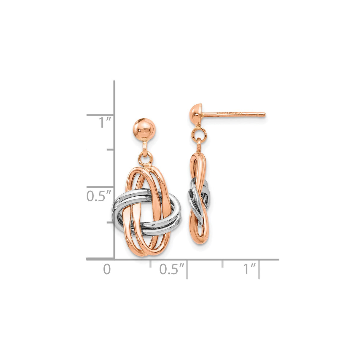 14k Two-Tone Gold Love Knot Dangle Earrings with Rose and White Gold Loops