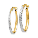 14k Yellow Gold Hoop Earrings, Rhodium Diamond-Cut Two-Tone Oval with Polished Finish