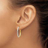 14k Yellow Gold Hoop Earrings, Rhodium Diamond-Cut Two-Tone Oval with Polished Finish