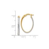 14k Yellow Gold Hoop Earrings, Rhodium Diamond-Cut Two-Tone Oval with Polished Finish