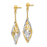 14k Yellow Gold Dangle Earrings with Twisted Leaf Design, Two-Tone Lightweight Drop Style