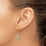 14k Yellow Gold Dangle Earrings with Twisted Leaf Design, Two-Tone Lightweight Drop Style