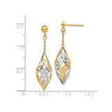 14k Yellow Gold Dangle Earrings with Twisted Leaf Design, Two-Tone Lightweight Drop Style