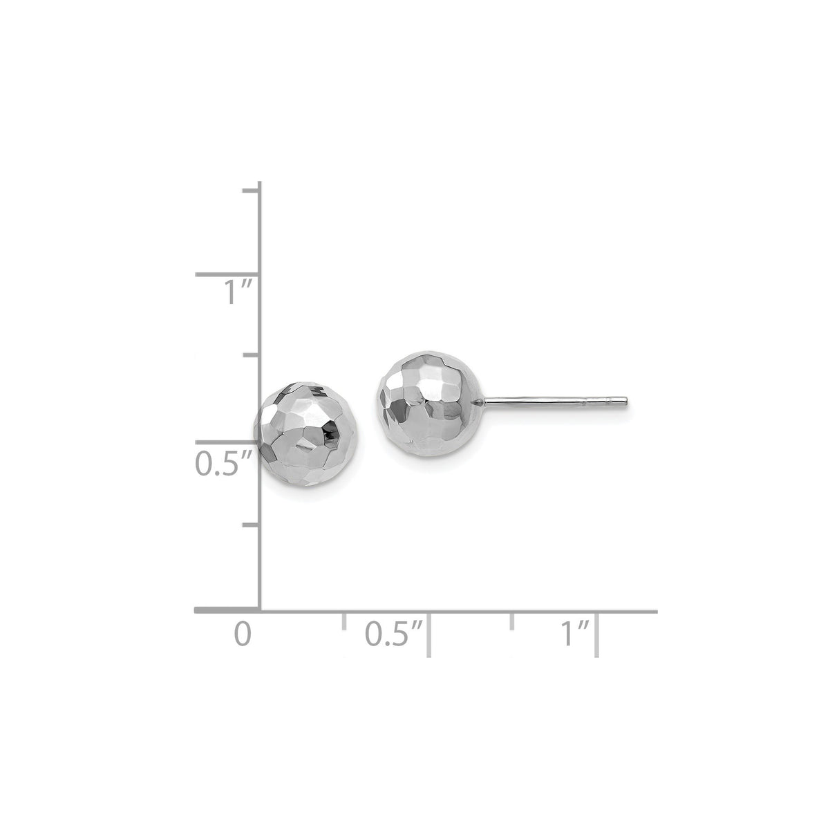 14k White Gold Faceted Dome Stud Earrings, Hammered Textured Ball Design for Women