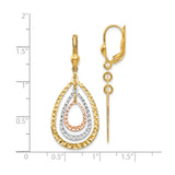 14k Tri-Color Gold Dangle Earrings with Diamond-Cut Teardrop Layers and Leverback Design