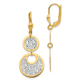 14k Yellow Gold Dangle Earrings with Rhodium Dual Circles and Diamond Cut Texture