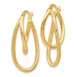 14k White Gold Oval Hoop Earrings with Twisted Double-Layered Polished Design