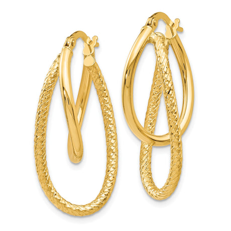 14k White Gold Oval Hoop Earrings with Twisted Double-Layered Polished Design